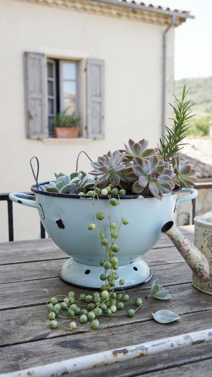 The Vintage Colander or Enamelware Planter